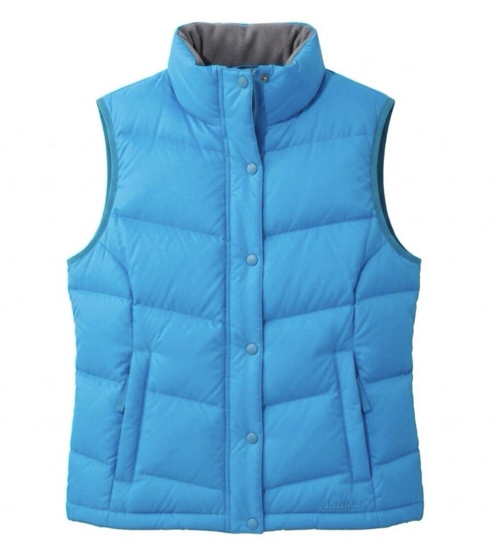 LL Bean Vest Womens Medium Blue Down Puffer Quilted Zip Pockets Warm Cozy